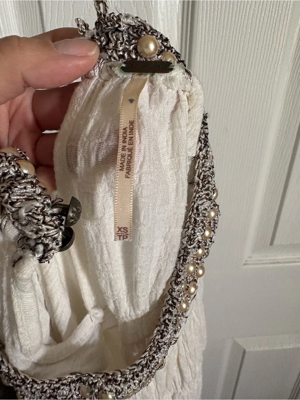 Free People Cream Beaded Scoop Neck Peasant Top